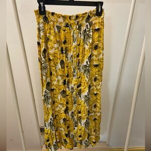 UO Yellow Floral Botton Front Midi Skirt
